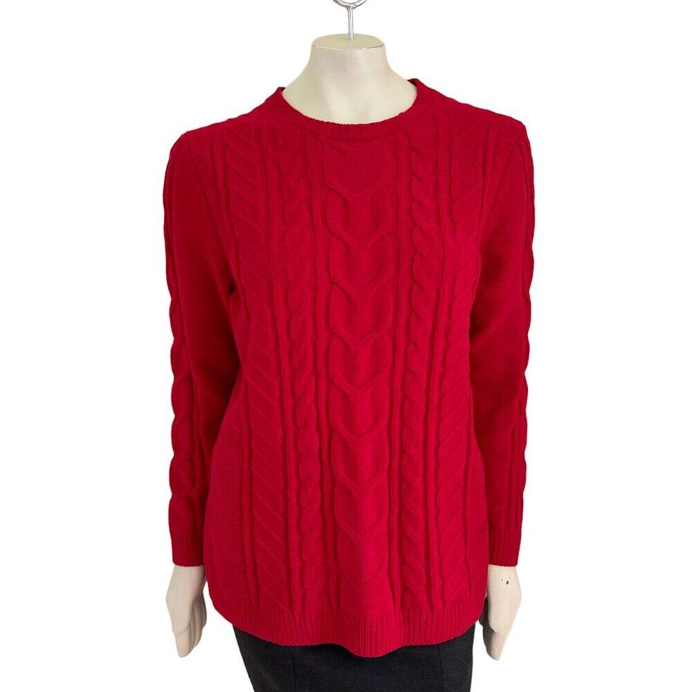 J.JILL Cable Knit Crewneck Chenille Sweater in Red SZ L